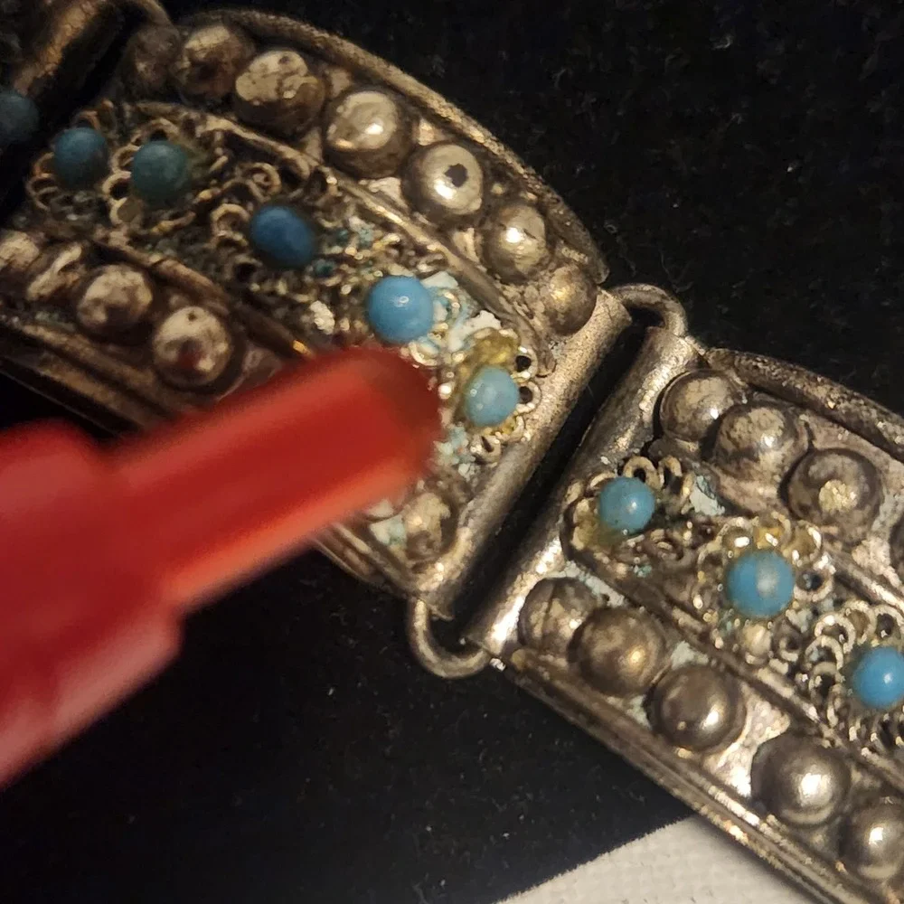 Vintage‎ Silver Tone Arched Link Bracelet Turquoise Bead Southwestern Boho Hook